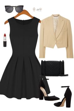 Work clothes don’t have to be so dull! Step up your office look with this trendy outfit handpicked for you! This black fit-and-flare dress will make you look professional while looking stylish. Corporate Outfit, Trendy Office, Dress Stylish, Corporate Outfits, Office Look, Trendy Outfit, Pink Backpack, Black Sleeveless Dress