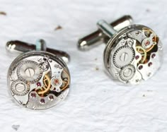 Men Steampunk Cufflinks Rare Silver Watch by TimeInFantasy, $52.00 Men Steampunk, Wedding Gifts For Men, Watch Cufflinks, Steampunk Watch, Amazing Girlfriend, Unique Gifts For Him, Cufflink Set, Mens Fashion Classy