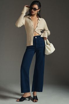 Rent The Denim Colette Cropped Wide-Leg Jeans from Nuuly. Pick 6 items for $98/month. Free shipping + returns. Cropped Wide Leg Jeans, Cropped Wide Leg Pants, Jean Trends, Runway Trends, Long Jeans, Fashion 101, Fashion People, Work Clothes, 50 Fashion