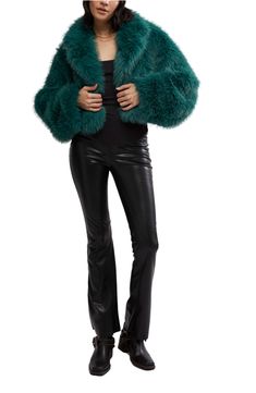 Cool and cropped, this luxe jacket made from plush faux fur in a relaxed fit with an exaggerated collar is sure to be a favorite all season long. 20" length (size Medium) Front button closure Notched collar Lined 100% polyester faux fur Dry clean Imported Exaggerated Collar, Faux Fur Cropped Jacket, Notched Collar, Faux Fur Jacket, Fur Jacket, Faux Fur, Emerald, Free People, Dry Clean