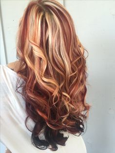 Bold Highlights And Lowlights, Strawberry Blonde And Black Hair, Red Hair Highlights And Lowlights, Red Blonde And Black Hair, Blonde Hair With Colored Highlights, Red And Blonde Balayage, Blonde And Ginger Hair, Halloween Hair Color Ideas, Undercut Ponytail