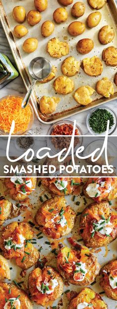 baked smashed potatoes with cheese and parmesan on the side, in pans