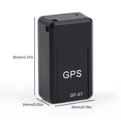 the gps device is black and has white letters on it, along with measurements for each button