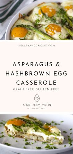 asparagus and hashbrown egg casserole recipe on a white plate