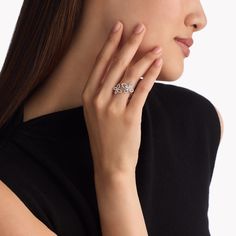 Designed to suggest a duo of diamond butterflies have momentarily alighted upon the finger, our Double Butterfly Silhouette ring in white gold is a captivatingly contemporary expression of the iconic Graff motif. Featuring two graceful butterflies that embrace the finger, this elegant ring showcases several delicate wings depicted in pavé diamonds. The Butterfly Silhouette collection features other stylish designs like a long-length necklace, alongside simple diamond studs, necklaces, bracelets and rings. An enchanting Double Butterfly Silhouette pavé diamond ring with a total weight of approximately 0.40 carats. Double Butterfly, Graff Diamonds, Butterfly Silhouette, Bracelets And Rings, Fine Diamond Jewelry, Simple Diamonds, Length Necklace, Pave Diamond Ring, Signature Jewelry