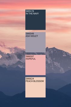 the color scheme for an iphone wallpaper with mountains in the background and pink sky