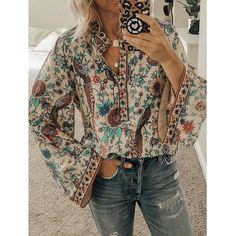 Season:Fall,Spring; Fabric:Polyester; Sleeve Length:Long Sleeve; Gender:Women's; Theme:Boho; Style:Streetwear,Boho,Ethnic,Casual,Vintage; Elasticity:Inelastic; Tops Type:Blouse,Shirt,Boho Shirt; Occasion:Holiday,Daily,Weekend; Details:Without Lining; Top Length:Regular Tops; Fit Type:Regular Fit; Pattern:Graphic,Floral; Design:Buttons,Print; Neckline:Round Neck; Front page:FF; Production mode:External procurement; Bust:; Length:; Shoulder Width:; Sleeve:; Fit US Size:null; Fit UK Size:null; Fit Hippie Mode, Flower Print Blouse, Mode Hippie, Chic Shirts, Office Fashion Women, Chic Blouses, Loose Shirts, Loose Tops, Aaliyah