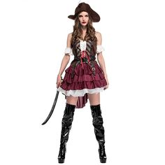 Halloween Women Pirates Costume of the Caribbean Pirate Captain Costume Deluxe Pirate Dress Cosplay Jack Sparrow Costume, Captain Costume, Pirate Dress, Costume Carnaval, Pirate Cosplay, Female Pirate Costume, Fancy Dress Halloween Costumes, Pirate Halloween Costumes, Masquerade Costumes