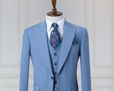 Men's Lavender Double-Breasted Suit Classic Formalwear Wedding Suit, The Rising Sun Store, Vardo - Etsy Angola Fitted Wedding Sets With Suit Collar, Fitted Sets With Suit Collar For Ceremony, Fitted Wedding Suit With Suit Collar, Blue Tailored Three-piece Wedding Suit, Tailored Three-piece Suit With Notch Lapel For Ceremony, Tailored Wedding Suit With Suit Collar, Tailored Blue Three-piece Suit For Wedding, Fitted Blue Blazer For Wedding, Bespoke Blue Wedding Tuxedo