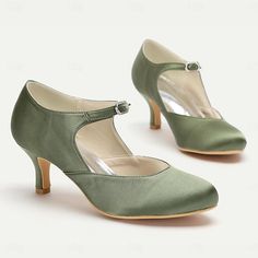 Women's Elegant Satin Mary Jane Heels - Comfortable Mid-Heel Dress Shoes with Adjustable Strap for Weddings, Parties, and Formal Events 2024 - $49.99 Ankle Strap Wedding Shoes For Bridesmaids, Fitted Low Heel Court Shoes For Wedding, Low Heel Wedding Court Shoes, Fitted Closed Toe Wedding Shoes, Wedding Court Shoes With Low Heel, Green Low Heel Wedding Shoes For Formal Occasions, Elegant Green Heels For Wedding, Elegant Green Wedding Shoes For Formal Occasion, Elegant Green Closed Toe Wedding Shoes