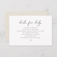 a white card with the words, book for baby on it's front and back