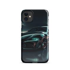 an iphone case with the image of a sports car on it's back cover