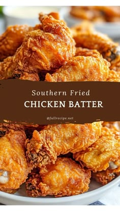 southern fried chicken batter on a plate with the words southern fried chicken batter above it