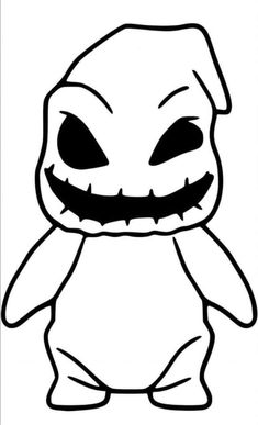 a black and white drawing of a cartoon character with an evil smile on it's face