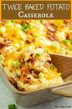 a casserole dish with green onions and bacon