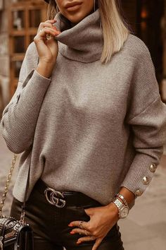 Oversized Turtleneck, Pullover Outfit, Turtle Neck Jumper, Neue Outfits, Winter Mode, Estilo Chic, Womens Turtleneck, Long Sleeve Knit Sweaters