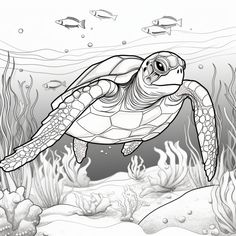 a sea turtle swimming in the ocean coloring page