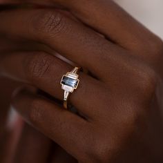 Parti Sapphire Art Deco Ring with TLB Diamonds and a Golden Bezel - OO – ARTEMER Modern Sapphire Ring, Sapphire Art Deco Ring, Parti Sapphire, Future Engagement Rings, Art Deco Wedding Rings, Baguette Diamond Rings, Golden Ring, Bezel Ring, Deco Ring