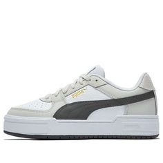 PUMA Ca Pro 'Gray White Green' 386083-04 (SNKR/Skate/Unisex/Low Top/Wear-resistant/Shock-absorbing) Gray Lace-up Sporty Skate Shoes, Gray Lace-up Skate Shoes For Sports, Gray Low-top Fade-resistant Skate Shoes, Gray Low-top Skate Shoes For Sports, Gray Low-top Breathable Skate Shoes, Gray Skate Shoes With Cushioned Footbed For Sports, Gray Urban Skate Shoes With Cushioned Footbed, Gray Cushioned Skate Shoes, Sporty Gray Skate Shoes For Sports