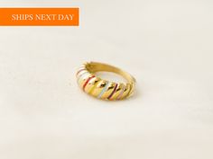 This Croissant Ring by JWLGANG is the perfect addition to your jewelry collection. With a bold, minimalist design, this statement ring is sure to turn heads. Made from tarnish-free, hypoallergenic materials, this ring is perfect for those with sensitive skin. The waterproof design means you can wear it in the shower or pool without worry. Add a touch of luxury to your everyday look with this Gold Chunky Dome Ring. SIZE 8mm DETAILS * 100% lead and nickel free. * Hypoallergenic * Anti Tarnish * Wa Luxury Stackable Rainbow Rings, Croissant Ring, Dome Ring, Domed Ring, Gold Enamel, Minimalist Jewelry, Statement Ring, Rings Statement, Everyday Look