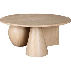 a round wooden table with two legs on each side and a circular base at the end