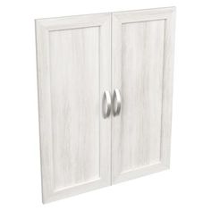 a white cabinet with two doors on it