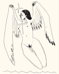 a drawing of a woman with wings on her back