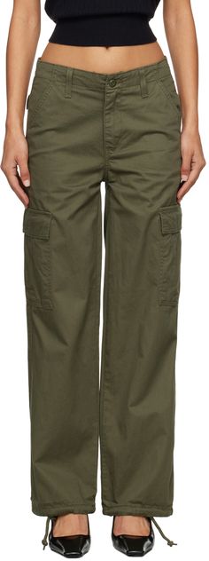 Loose-fit straight-leg cotton twill cargo pants. · High-rise · Belt loops · Four-pocket styling · Zip-fly · Concealed drawstring at cuffs · Cargo pocket at outseams · Logo flag at back pocket Supplier color: Army green Levi's Utility Cargo Pants With Pockets, Levi's Cotton Cargo Pants With Cargo Pockets, Baggy Cargo Pants, Cargo Pocket, Bottoms Pants, Army Green, Cargo Pants, Cotton Twill, Apparel Accessories