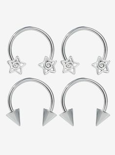 four pairs of stainless steel nose rings with star designs