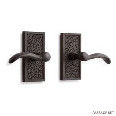 an image of two handles on a door knobs and one has a handle that is made out of metal