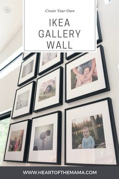 a wall full of framed pictures with the words create your own ikea gallery wall