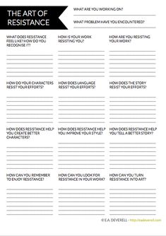 the art of resistance printable worksheet is shown in black, white and gray