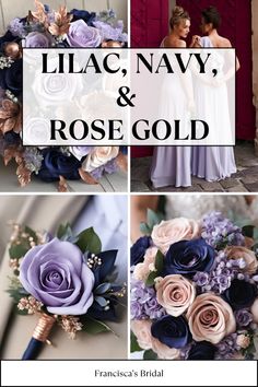 wedding bouquets with navy, pink and purple flowers