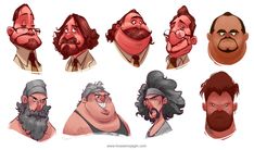 cartoon characters with different facial expressions and beards, including one man's head