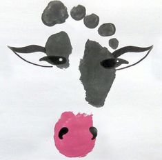 a drawing of a cow's face with pink nose