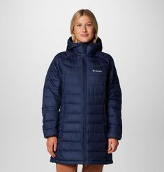 Crafted with thermal-reflective lining, synthetic, recycled insulation, and light-rain-resistant fabric, this mid-length puffer is a must-have for cold days outdoors. Navy Nylon Outerwear For Outdoor, Blue Nylon Parka For Outdoor Activities, Weatherproof Blue Parka For Cold Weather, Blue Weatherproof Parka For Cold Weather, Blue Puffer Jacket With Detachable Hood For Outdoor Activities, Blue Weatherproof Puffer Jacket For Winter, Blue Weatherproof Puffer Jacket For Cold Weather, Blue Functional Puffer Jacket For Outdoor, Functional Blue Puffer Jacket For Outdoor