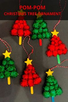 pom - pom christmas tree ornaments made out of popsicles and yarn