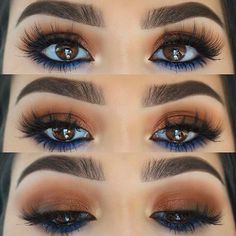 Eyeliner Brown Eyes, Eyeshadow For Brown Eyes, Blue Eyeliner, Brown Eyeliner, Makeup Eye Looks