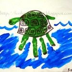 a child's drawing of a turtle in the ocean