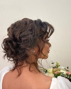 Formal Hair Aesthetic, Curly Low Updo, Curly Updo Bride, Loose Curls Updo, Formal Hairstyles Updo, Messy Curly Hair, Covering Grey Roots, Curly Prom Hair, Wedding Bun Hairstyles