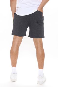 Available In Black, Grey, Navy, Charcoal Grey Olive And Burgundy Elastic Waistband With Drawstring Ribbed Waistband Side Pockets Back Pocket 80% Cotton 20% Polyester Imported | Mens Tyson Sweatshort in Charcoal size Small by Fashion Nova Sweat Shorts, Shop Mens Clothing, Mens Activewear, Charcoal Color, Lightweight Jacket, Tee Shop, Mens Bottom, Black Grey, Charcoal Grey