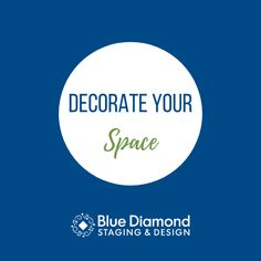 blue diamond staging and design logo with the words decorate your space in white on a blue background