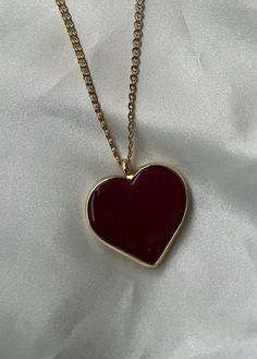 "Big Heart Necklace. Customized Length Chain to wear it short or long way.  Heart Pendant Details :  Red Wine Murano Glass set in 18k Gold Plated:  Size: 29 mm  Chain Details:  Special 18k Gold Plated Chain. Select the length Size in the options. Every chain comes with a 1.5\" extension chain to adjust." Trendy Red Heart Pendant Necklace, Trendy Red Necklace With Heart Charm, Trendy Red Heart Necklace For Valentine's Day, Trendy Red Heart Pendant Jewelry, Trendy Red Heart Beads Necklace, Red Heart Clavicle Chain Necklace, Red Heart Necklace With Clavicle Chain, Red Clavicle Chain Necklace For Valentine's Day, Trendy Red Pendant Necklace