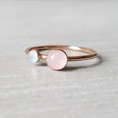 Rose Quartz Rainbow Moonstone Ring in Rose Gold Rose Gold Moonstone Ring As A Gift, Dainty Rose Gold Moonstone Ring, Minimalist Rose Gold Moonstone Promise Ring, Minimalist 14k Rose Gold Moonstone Ring, Dainty Rose Gold Moonstone Ring Gift, Delicate Rose Gold Moonstone Birthstone Ring, Delicate Rose Gold Moonstone Ring With Birthstone, Stackable Rose Gold Moonstone Ring, Stackable Round Moonstone Ring In Rose Gold