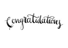 the word congratulations written in cursive writing on a white background with black ink