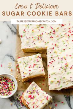 Decorated sugar cookie bars, easy to make and perfect for holidays and gifts. Sugar Cookie Squares, Sugar Cookie Bread, Sheet Cookies Recipe, Sheet Pan Sugar Cookie Bars, Christmas Bars Recipes, Sugar Cookie Cheesecake Bars, Sheet Pan Cookies, Desert Easy, Easy Cookie Bars