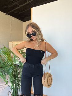 SHOP NEW ARRIVALS – Chic by Ally B Black Tube Top Outfit, Bra Top Outfit, Vegas Fits, Ribbed Tube Top, Tube Top Black, Tube Top Outfits, Throwing Fits, Bar Outfits, Date Night Outfit Summer