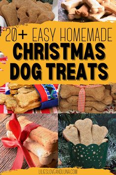 christmas dog treats with text overlay that reads, 20 easy homemade christmas dog treats