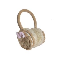 a sheep purse with a pink bow on it's head and handle is shown against a white background