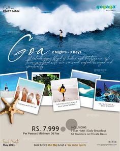 an advertisement for a surfboard shop featuring photos of people surfing in the ocean and waves